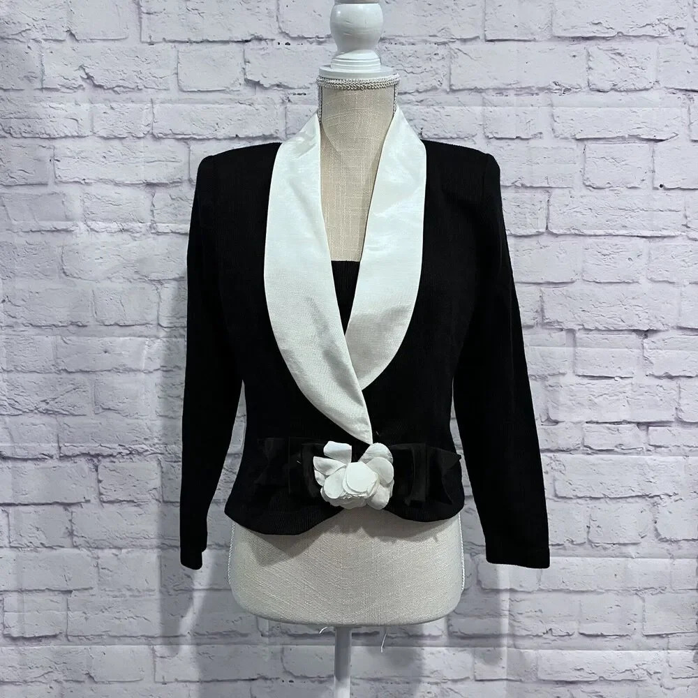 Ambria Petite Black White Collar Blazer Accent‎ Jacket Top Size 10P